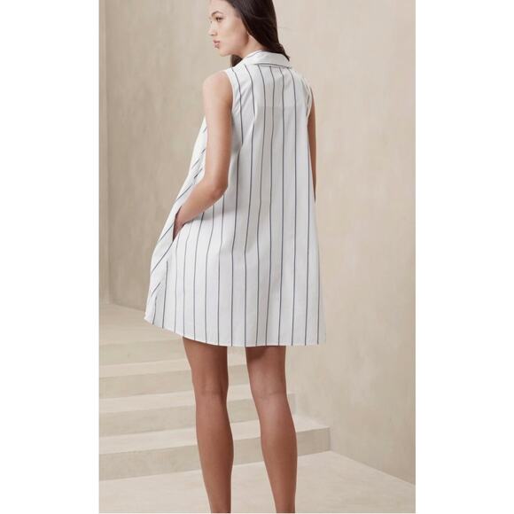 Banana Republic Women Striped Poplin Mini Dress Size M White Blue Preppy Classic - Picture 2 of 13